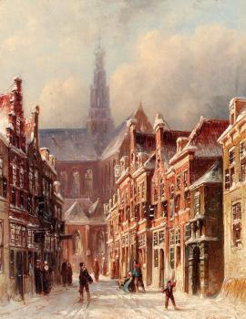 A Snowy Street with The St Bavo Beyond Haarlem